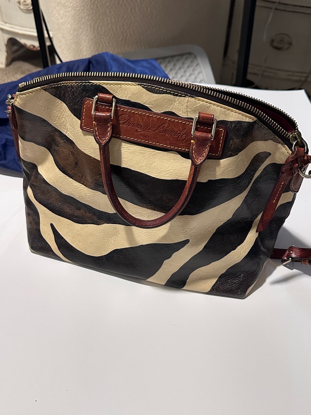 Dooney & Bourke Florentine Juliette Zebra Leather Satchel Vintage Y2K